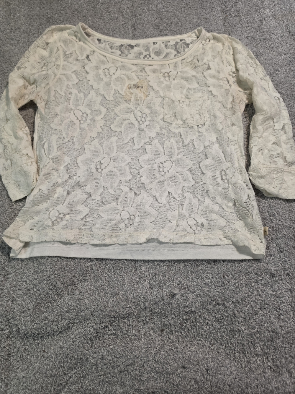 Hollister Cream Floral Lace Long Sleeve Top